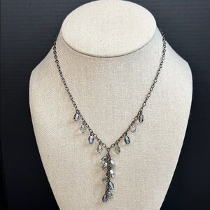 Elegant Gunmetal and Gray Crystal Y Drop Necklace